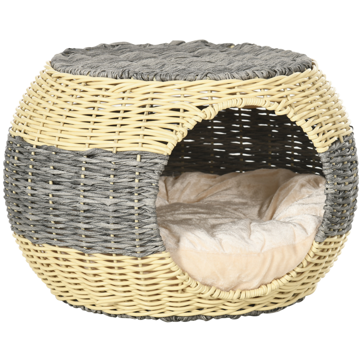 PawHut Wicker Cat House, Rattan Raised Cat Bed w/ Soft Cushion, 40 x 30cm